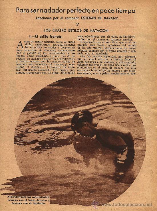 Coleccionismo de revistas y peri&oacute;dicos: * NATACI&Oacute;N * Lecciones de Esteban de Barany ( 9 entregas no consecutivas )- 1935