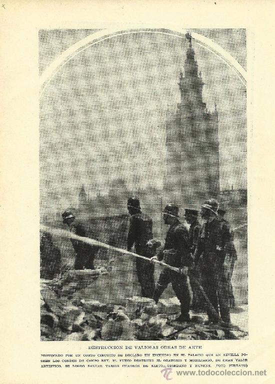 Sammeln von Zeitschriften und Zeitungen: * SEVILLA * Incendio en el palacio de los Condes de Campo Rey - 1935