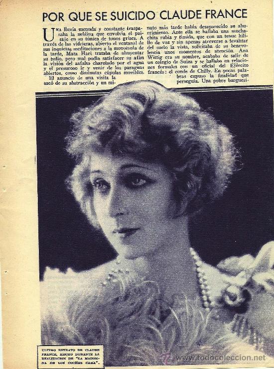 Coleccionismo de revistas y peri&oacute;dicos: * CINE * Porqu&eacute; se suicid&oacute; Claude France - 1935