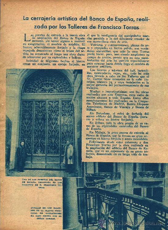 Coleccionismo de revistas y peri&oacute;dicos: La cerrajer&iacute;a art&iacute;stica del Banco de Espa&ntilde;a realizada por los Talleres Francisco Torras- 1935