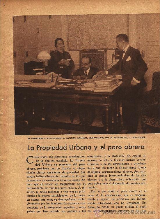 Coleccionismo de revistas y peri&oacute;dicos: La propiedad urbana y el paro obrero / por Mariano Ord&oacute;&ntilde;ez, presidente de la C&aacute;mara Oficial - 1935