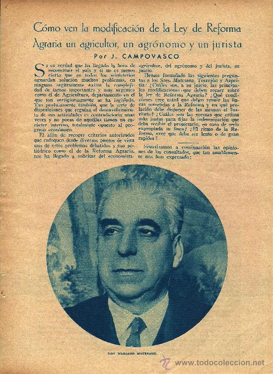 Coleccionismo de revistas y peri&oacute;dicos: C&oacute;mo ven la modificaci&oacute;n de la Ley de Reforma Agraria un agricultor, un agr&oacute;nomo y un jurista - 1935