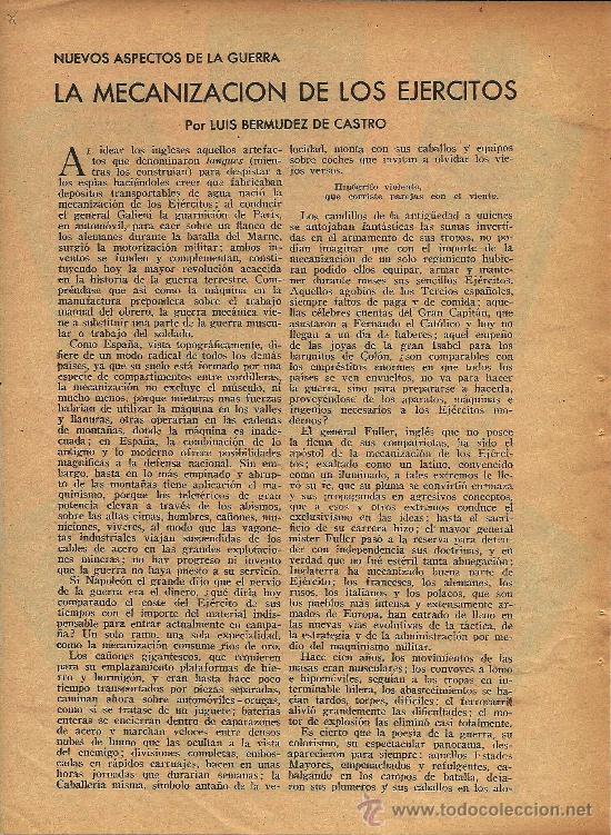 Coleccionismo de revistas y peri&oacute;dicos: * MILITARIA * ARMAMENTO * La mecanizaci&oacute;n de los ej&eacute;rcitos / por Lu&iacute;s Berm&uacute;dez de Castro - 1935