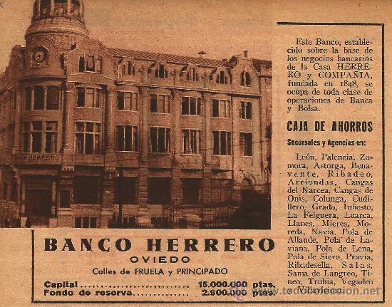 Coleccionismo de revistas y peri&oacute;dicos: * OVIEDO * Publicidad Banco Herrero - 1935