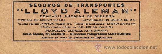 Coleccionismo de revistas y peri&oacute;dicos: Publicidad seguros de transportes Lloyd Alem&aacute;n - 1935