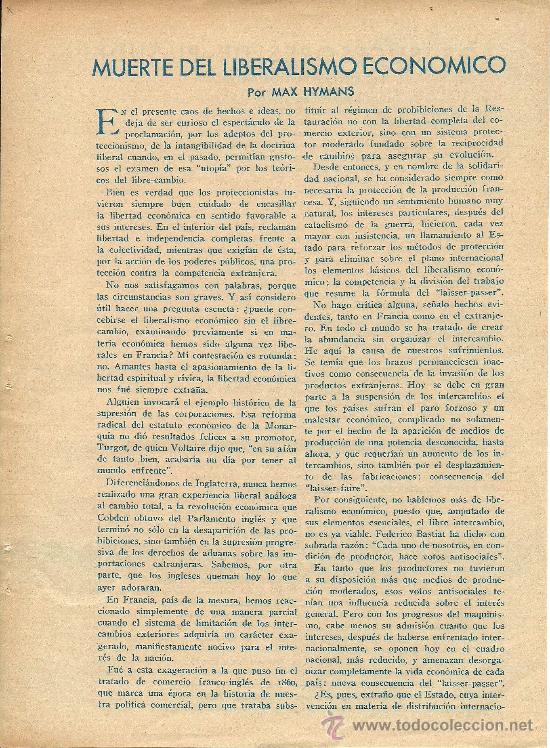 Coleccionismo de revistas y peri&oacute;dicos: * ECONOM&Iacute;A * La muerte del liberalismo econ&oacute;mico / Max Hymans - 1935