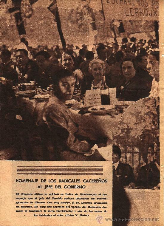 Coleccionismo de revistas y peri&oacute;dicos: * BA&Ntilde;OS DE MONTEMAYOR * Homenaje de los radicales cacere&ntilde;os a Lerroux - 1935