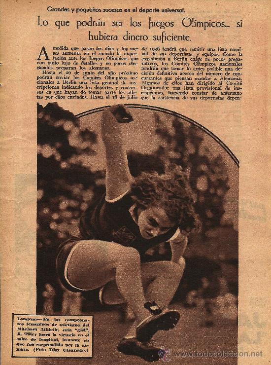 Coleccionismo de revistas y peri&oacute;dicos: Lo que podr&aacute;n ser los Juegos Ol&iacute;mpicos&hellip; si hubiera dinero suficiente- 1935