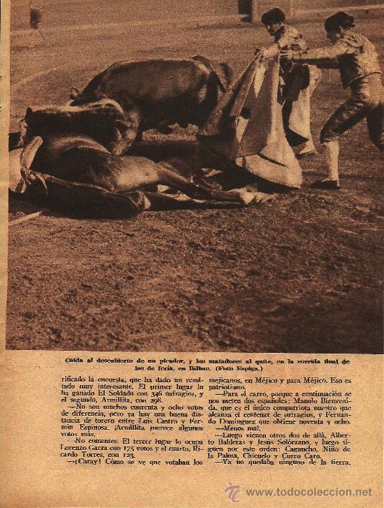 Coleccionismo de revistas y peri&oacute;dicos: * TOROS * Manolo Bienvenida, encierro, feria de Bilbao - 1935
