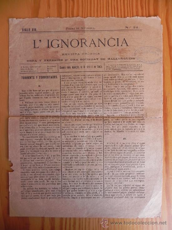 Coleccionismo de Revistas y Peri&oacute;dicos: 3 ANTIGUOS PERI&Oacute;DICOS MALLORQUINES. L'IGNORANCIA. SIGLO XIX. 1879 (FG00086)@