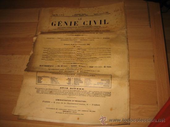 Collection Magazines and Newspapers: LE GENIE CIVIL  REVISTA GENERAL DE INDUSTRAS FRANCESAS Y EXTRANJERAS  N&ordm; 18....SEPTIEMBRE 1892