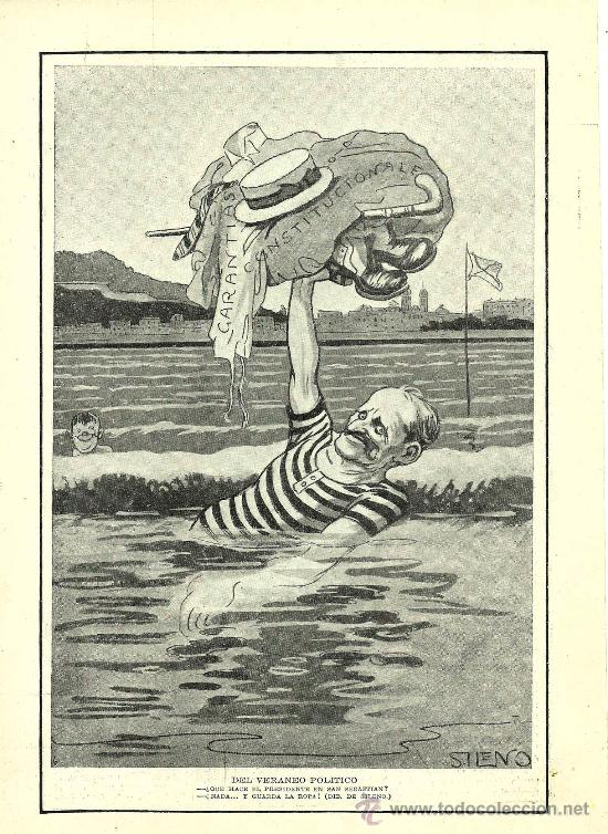 Collectionnisme de Revues et Journaux: Del veraneo pol&iacute;tico / p&aacute;gina de humor por Sileno  * CONDE DE ROMANONES * - 1916