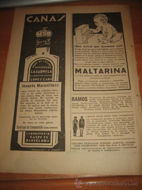 Sammeln von Zeitschriften und Zeitungen: AGUA DE COLONIA LA CARMELA PARA LAS CANAS  HOJA REVISTA BLANCO Y NEGRO 1932