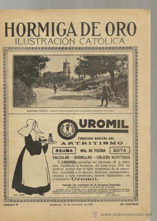 Coleccionismo de revistas y peri&oacute;dicos: HORMIGA DE ORO n&ordm; 46 1920 rincones vascos LEZAMA ,CORU&Ntilde;A ,San Sebasti&aacute;n orfeon
