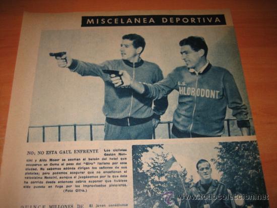 Coleccionismo de revistas y peri&oacute;dicos: CICLISMO GASTON NENCINIY ALDO MOSER  HOJA  DE LA REVISTA BLANCO Y NEGRO 1957