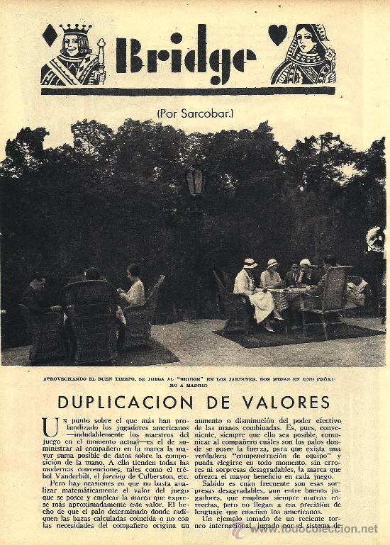Coleccionismo de Revistas y Peri&oacute;dicos: * BRIDGE * Duplicaci&oacute;n de valores / por Sarcobar  - 1932