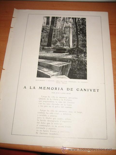 Collezionismo di Riviste e Giornali: A LA MEMORIA DE GANIVET MONUMENTO A GANIVET EN GRANADA  HOJA REVISTA BLANCO Y NEGRO 1925