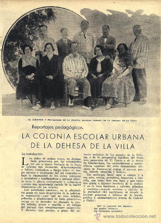 Coleccionismo de Revistas y Peri&oacute;dicos: * FUENCARRAL * La colonia escolar urbana de la Dehesa de la Villa/ por Juan del Sarto- 1932