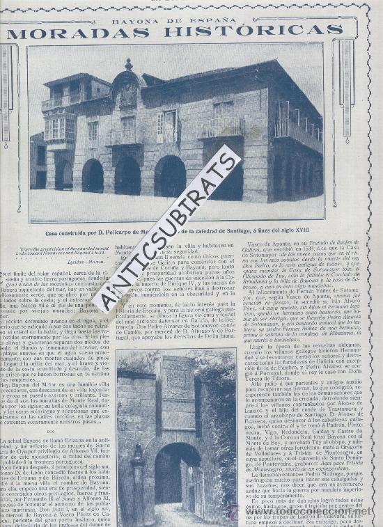 Coleccionismo de revistas y peri&oacute;dicos: REVISTA.A&Ntilde;O 1918.IGLESIA MUDEJAR EN TOLEDO.SAN MIGUEL.PALACIO MONTE REAL.BAYONA DEL MI&Ntilde;OR.