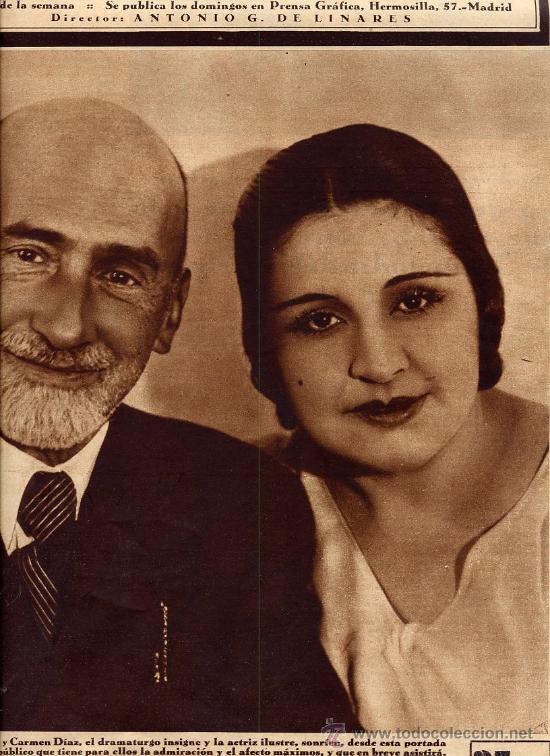 Coleccionismo de Revistas y Peri&oacute;dicos: CARMEN DIAZ Y JACINTO BENAVENTE 1931 ESTRENO OBRA HOJA PORTADA REVISTA