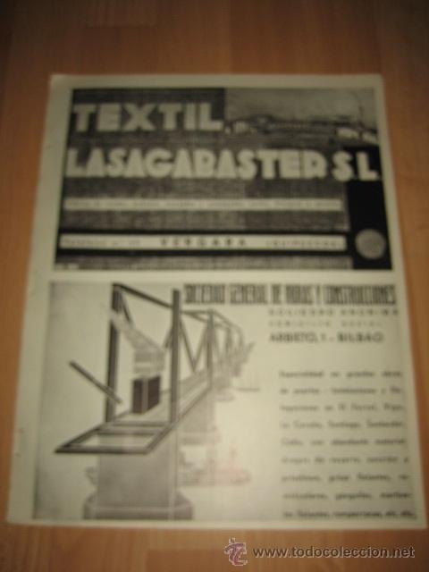 Sammeln von Zeitschriften und Zeitungen: PUBLICIDAD VARIADA TESTIL LASAGABASTER VERGARA GUIPUZ HOJA REVISTA VERTICE N&ordm; EXTRAORDINARIO DE 1937