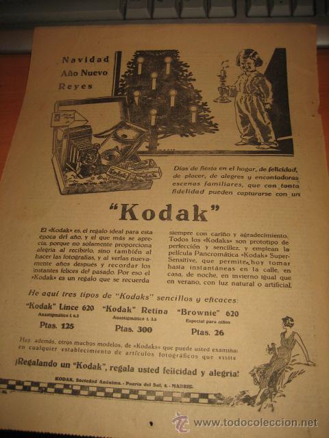 Coleccionismo de revistas y peri&oacute;dicos: PUBLICIDAD KODAK   HOJA REVISTA ABC DICIEMBRE 1934