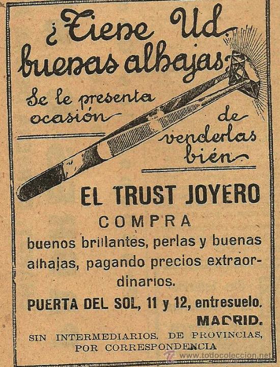Coleccionismo de Revistas y Peri&oacute;dicos: Publicidad Trust Joyero - 1920