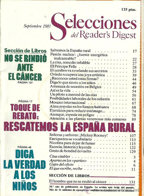 Collezionismo di Riviste e Giornali: Selecciones del Reader &acute;s Digest Septiembre 1981