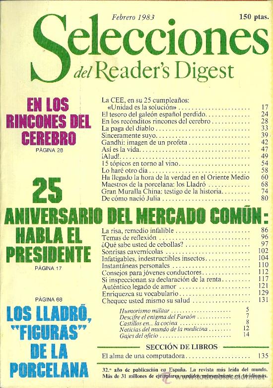 Collezionismo di Riviste e Giornali: Selecciones del Reader &acute;s Digest Febrero 1983