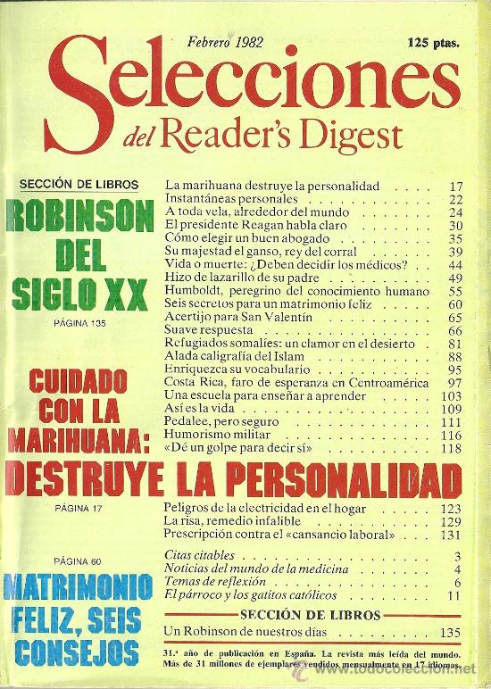 Collezionismo di Riviste e Giornali: Selecciones del Reader &acute;s Digest Febrero 1982