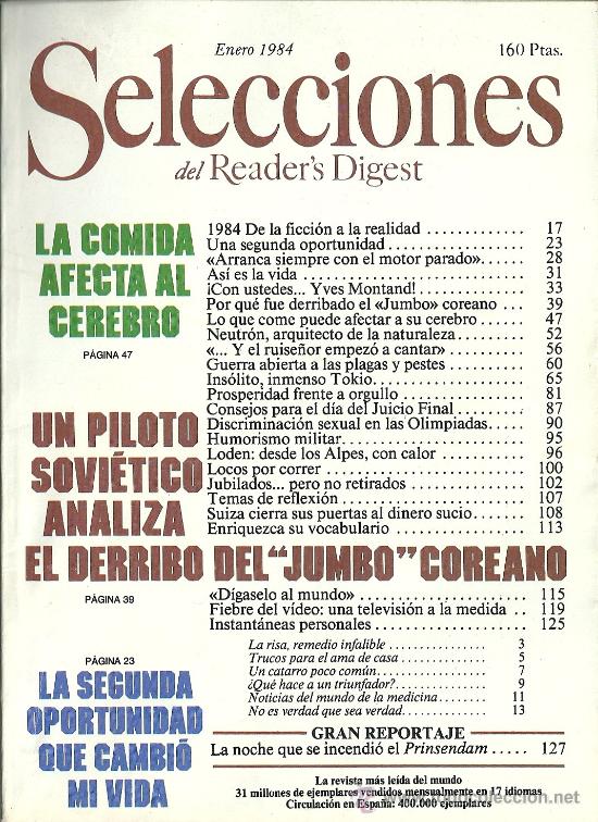 Coleccionismo de Revistas y Peri&oacute;dicos: Selecciones del Reader &acute;s Digest Enero 1984