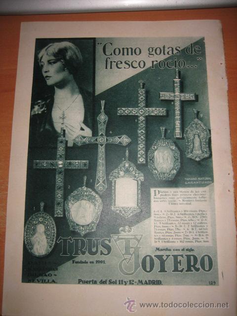 Coleccionismo de Revistas y Peri&oacute;dicos: PUBLICIDAD TRUS JOYERO PUERTA DEL SOL MADRID  HOJA REVISTA BLANCO Y NEGRO 1929
