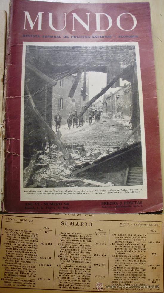 Collezionismo di Riviste e Giornali: FEBRERO 1.945 SEGUNDA GUERRA MUNDIAL REV. MUNDO N.&ordm; 248 Con muchas im&aacute;genes, planos,... de la guerra