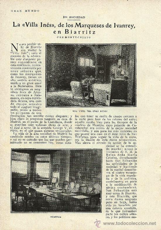 Colecionismo de Revistas e Jornais: * BIARRITZ * La villa In&eacute;s de los marqueses de Ivanrey / por Monte-Cristo - 1926