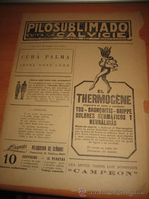 Coleccionismo de revistas y peri&oacute;dicos: PUBLICIDAD PILOSUBLIMADO EVITA LA CALVICIE.EL THERMOGENE HOJA DE REVISTA BLANCO Y NEGRO 1933