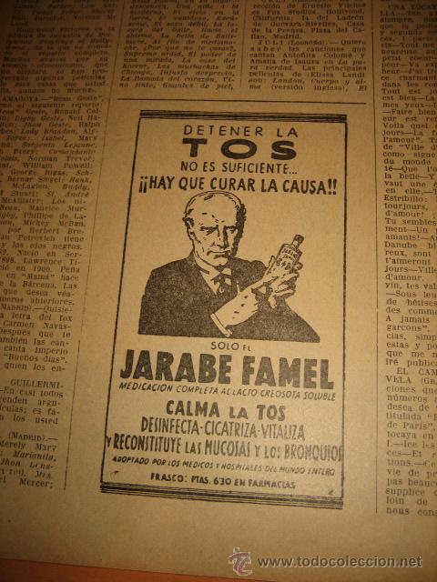Coleccionismo de revistas y peri&oacute;dicos: PUBLICIDAD JARABE FAMEL HOJA DE REVISTA BLANCO Y NEGRO 1933