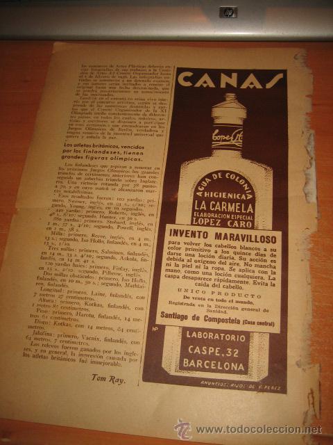 Coleccionismo de revistas y peri&oacute;dicos: PUBLICIDAD AGUA DE COLONIA HIGIENICA LA CARMELA HOJA DE REVISTA BLANCO Y NEGRO 1935