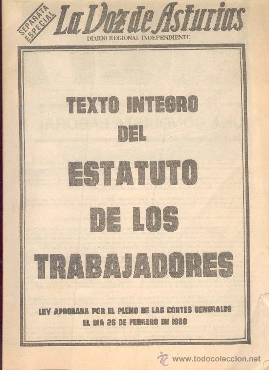 Coleccionismo de revistas y peri&oacute;dicos: TEXTO INTEGRO DEL ESTATUTO DE LOS TRABAJADORES - SEPARATA DEL DIARIO LA VOZ DE ASTURIAS MARZO 1980