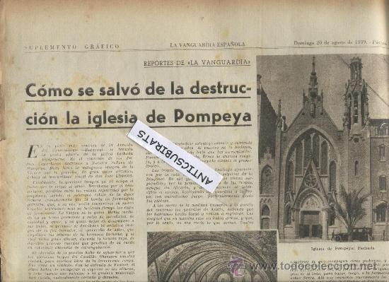 Coleccionismo de revistas y peri&oacute;dicos: LA VANGUARDIA.A&Ntilde;O 1939.GUERRA CIVIL.IGLESIA DE POMPEYA.REGRESAN TESOROS DEL GOBIERNO DE EUZKADI.