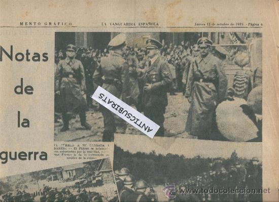 Collection Magazines and Newspapers: LA VANGUARDIA.A&Ntilde;O 1939.ALEMANIA INVADE DANZIG. HITLER. SEGUNDA GUERRA MUNDIAL.