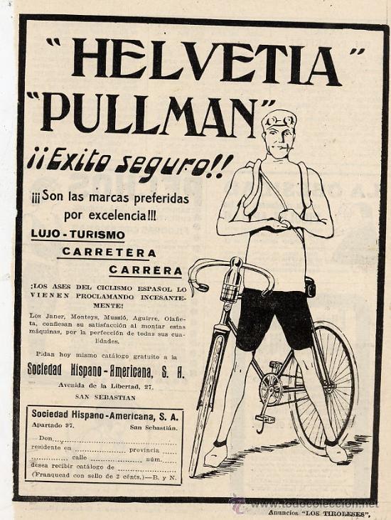 Coleccionismo de revistas y peri&oacute;dicos: CICLISMO 1925 BICICLETAS HELVETIA  PULLMAN  SAN SEBASTIAN HOJA REVISTA