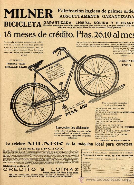 Coleccionismo de revistas y peri&oacute;dicos: CICLISMO 1925 BICICLETAS  MILNER LOINAZ SAN SEBASTIAN HOJA REVISTA