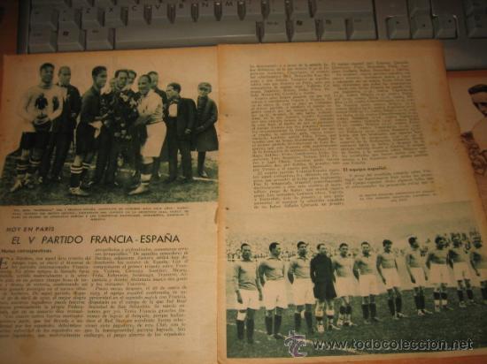 Collection Magazines and Newspapers: FUTBOL PARIS EL V PARTIDO FRANCIA-ESPA&Ntilde;A 2 HOJAS DE REVISTA BLANCO Y NEGRO 1933
