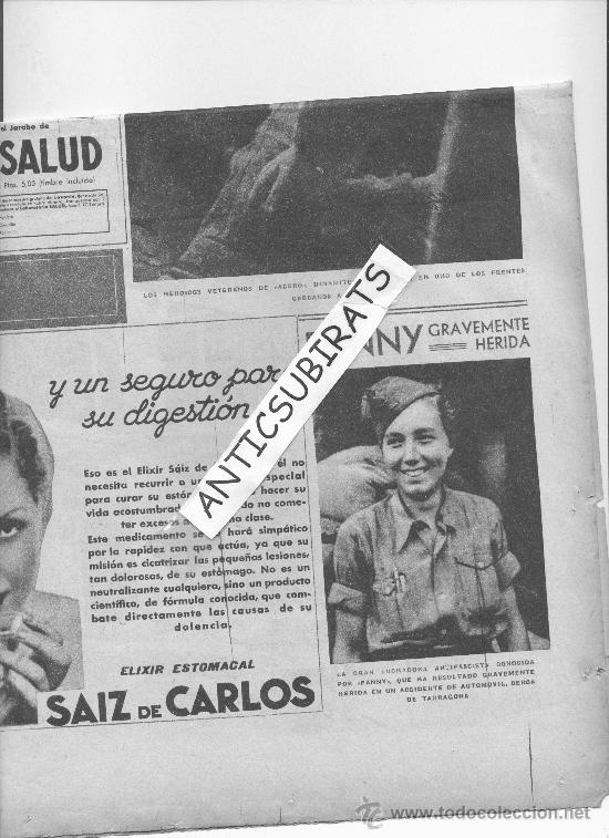 Colecionismo de Revistas e Jornais: LA VANGUARDIA.A&Ntilde;O 1937.GUERRA CIVIL.LUCHADORA ANTIFASCISTA.FANNY.HERIDA EN TARRAGONA.