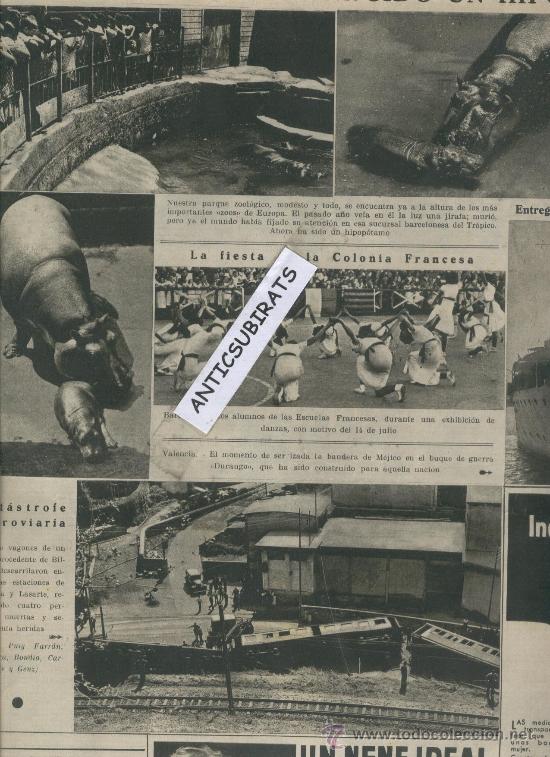 Coleccionismo de revistas y peri&oacute;dicos: VANGUARDIA 1936 ZOO DE BACELONA NACE UN HIPOPOTAMO ESTACION A&Ntilde;ORGA LASARTE URIACH BISHOP AGUA TAKY
