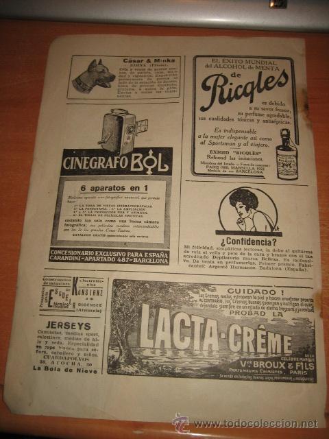 Collection Magazines and Newspapers: PUBLICIDAD CINEGRAFO BOL/RICGLES ALCOHOL DE MENTA/LACTA-CREME HOJA DE REVISTA BLANCO Y NEGRO 1925