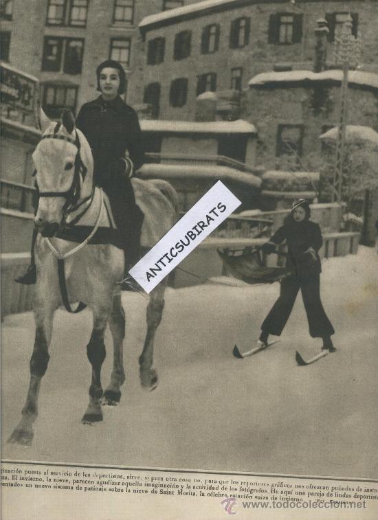 Coleccionismo de revistas y peri&oacute;dicos: LA VANGUARDIA.A&Ntilde;O 1934.PUBLICIDAD. CODORNIU. NUEVA MODALIDAD DE ESQUI TIRADO POR UN CABALLO.