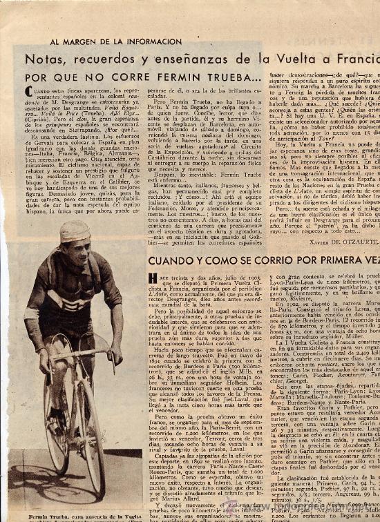 Coleccionismo de revistas y peri&oacute;dicos: CICLISMO 1935 FERMIN TRUEBA HOJA REVISTA