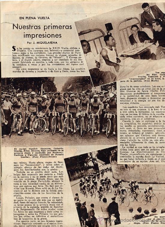 Coleccionismo de revistas y peri&oacute;dicos: CICLISMO 1935 VUELTA FRANCIA EQUIPO ESPA&Ntilde;OL 2 HOJAS REVISTA