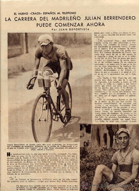 Coleccionismo de revistas y peri&oacute;dicos: CICLISMO 1935 JULIAN BERRENDERO HOJA REVISTA